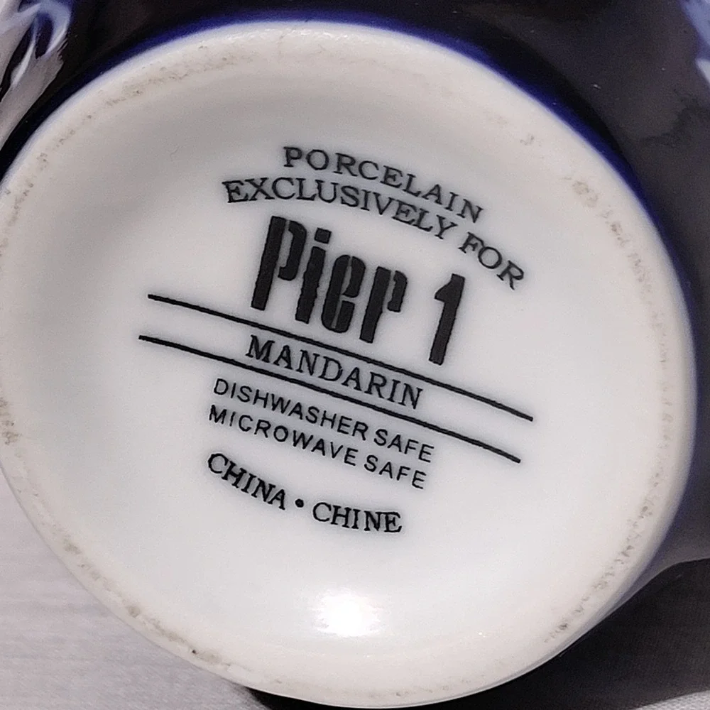 Pier 1 Mandarin Porcelain Coffee Mug Cobalt Blue White Floral